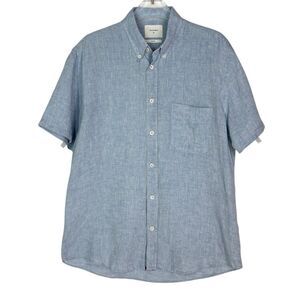 Billy Reid Men's Medium Linen Tuscumbia Short Sleeve Shirt Button Down Air Blue